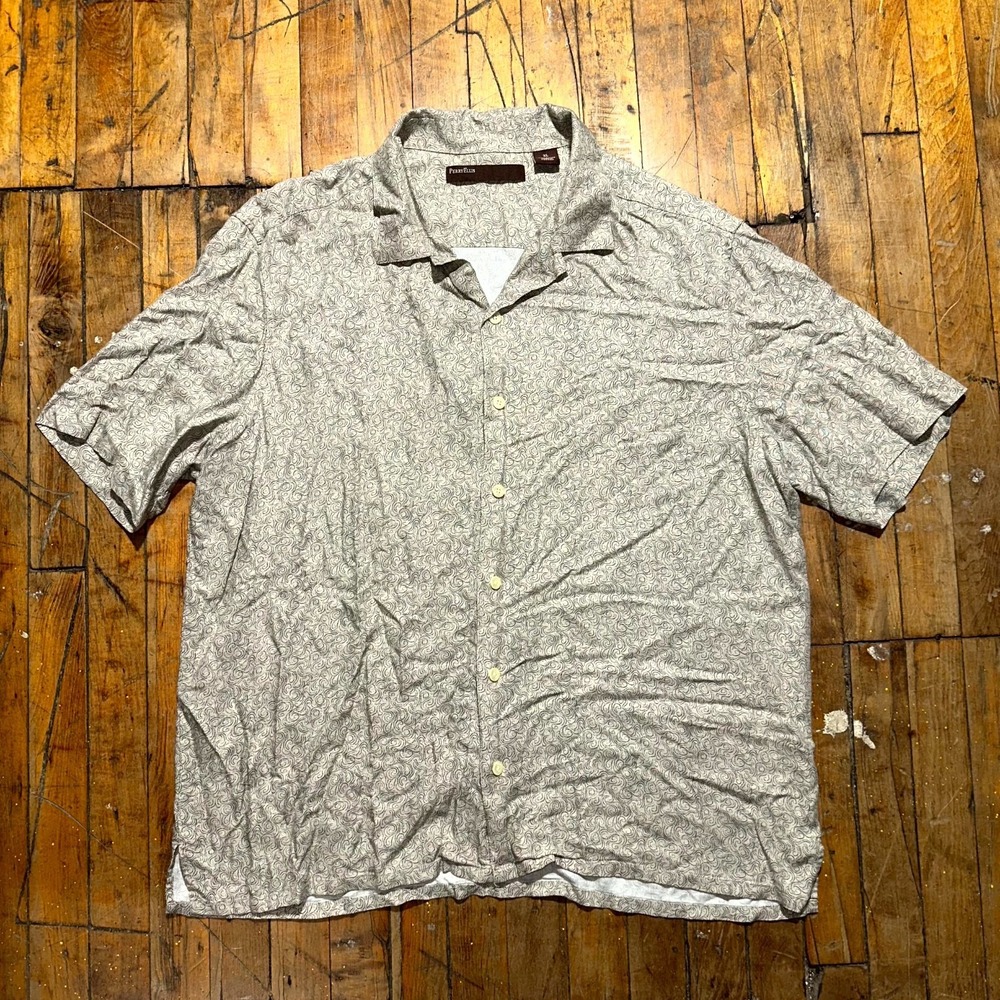 Perry Ellis Shirt Men's XL Brown Geometric‎ Short Sleeve Collared Button Front